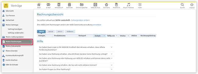 Rechnungsdetails einsehen und überprüfen WEB.DE Hilfe