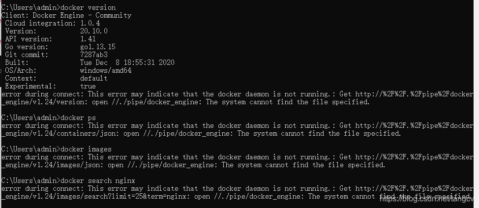 docker 桌面版報錯error during connect This error may indicate that the