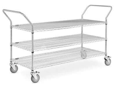Chrome HeavyDuty Wire Cart 72 x 18 x 41", 3 Shelf H1757 Uline