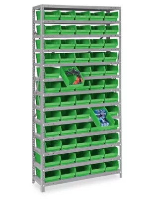 Shelf Bin Organizer 36 x 12 x 75" with 7 x 12 x 4" Green Bins H1773G
