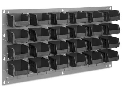 Wall Mount Panel Rack 36 x 19" with 5 1/2 x 4 x 3" Black Bins H
