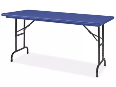 Deluxe Folding Table 60 x 30", Adjustable Height, Blue H2228BLU Uline
