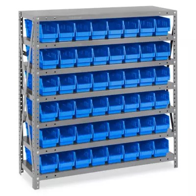 Shelf Bin Organizer 36 x 12 x 39" with 4 x 12 x 4" Blue Bins H