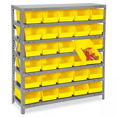 Shelf Bin Organizer 36 x 12 x 39" with 7 x 12 x 4" Yellow Bins H