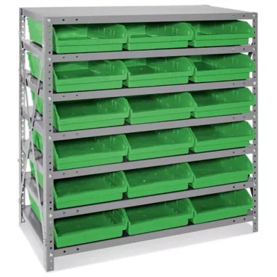 Shelf Bin Organizer 36 x 18 x 39" with 11 x 18 x 4" Green Bins H