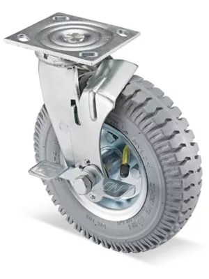 Pneumatic Caster Swivel with Brake, 8 x 2 1/2", Gray H3328GRSWB Uline