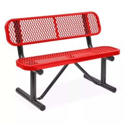 Metal Bench with Back 4', Red H3500R Uline