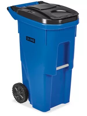 Uline Trash Can with Wheels 35 Gallon, Blue H4202BLU Uline