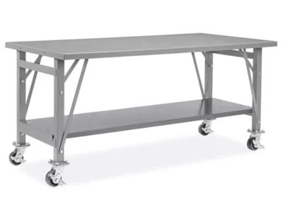 Mobile Steel Assembly Table with Bottom Shelf 72 x 36" H5786S Uline