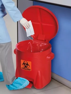 Biohazard StepOn Waste Can 10 Gallon H6566 Uline