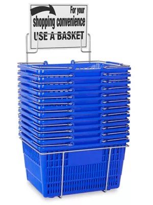 HandHeld Shopping Baskets with Rack Blue H7875BLU Uline