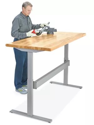 WORKPRO Adjustable Work Table, Wooden Top Workbench With