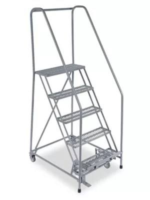 5 Step Rolling Safety Ladder Assembled with 10" Top Step H84110 Uline