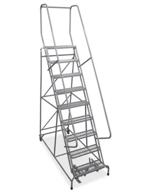 9 Step Rolling Safety Ladder Assembled with 10" Top Step H84210 Uline
