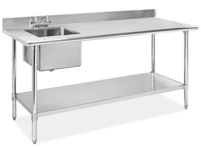 Mesa De Trabajo De Acero Inoxidable Con Tarja - 72 X 30" H-8967 - Uline