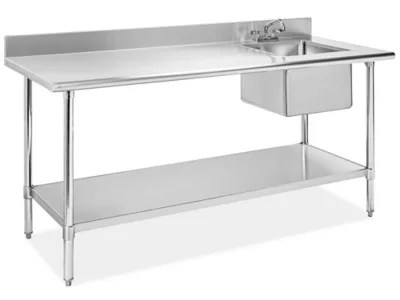Stainless Steel Worktable with Sink 72 x 30", Right H8967R Uline