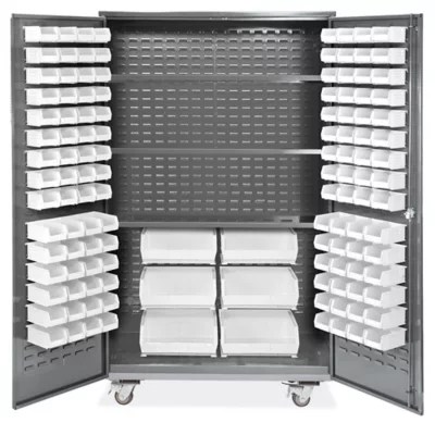 Mobile Bin Storage 48 x 24 x 84", 126 White Bins H9051W Uline