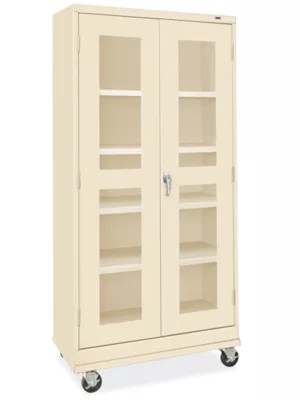 Armoire de rangement transparente mobile 36 x 18 x 78 po, sable