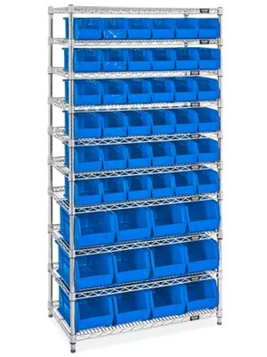 Wire Stackable Bin Organizer with Blue Bins H9882BLU Uline