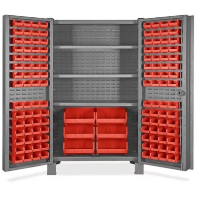 HeavyDuty Bin Storage 48 x 24 x 78", 126 Red Bins H9988R