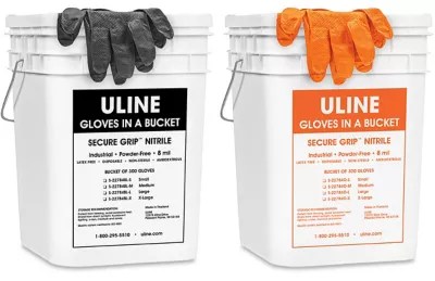 Uline Secure Grip™ Nitrile Gloves in a Bucket in Stock Uline