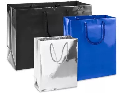 Glossy White Gift Bags, Silver Shopping Bags in Stock ULINE