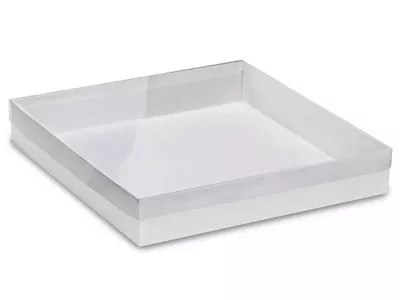 Clear Lid Boxes with White Base 12 x 12 x 2" S10576 Uline