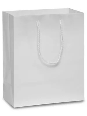 Matte Laminate Shopping Bags 8 x 4 x 10", Cub, White S12519W Uline