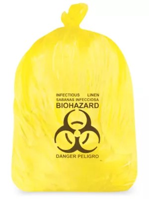 Biohazard Trash Liner 33 Gallon, 2.0 Mil, Infectious Linen, Yellow S12985YIL Uline