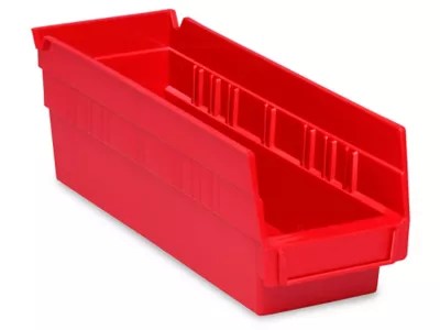 Plastic Shelf Bins 4 x 12 x 4", Red S13396R Uline
