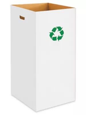 Corrugated Trash Can with Recycle Logo 50 Gallon, White S13678R Uline