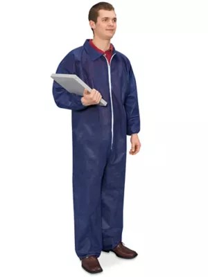 Uline Economy Elastic Coverall, Zip Front Navy, Medium S15375NBM
