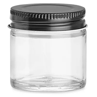 Clear StraightSided Glass Jars 1 oz, Black Metal Cap S17073MBL Uline