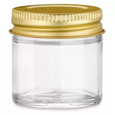 Clear StraightSided Glass Jars 1 oz, Gold Metal Cap S17073MGLD Uline