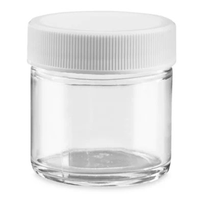 Clear StraightSided Glass Jars 1 oz, White Plastic Cap S17073PW Uline