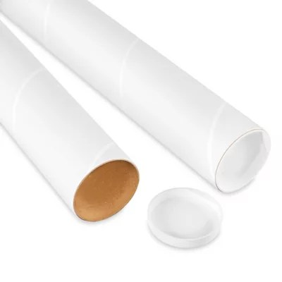 White Mailing Tubes with End Caps 3 x 38" S17800 Uline