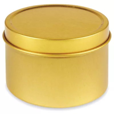 Deep Metal Tins Round, 4 oz, Solid Lid, Gold S17906GLD Uline
