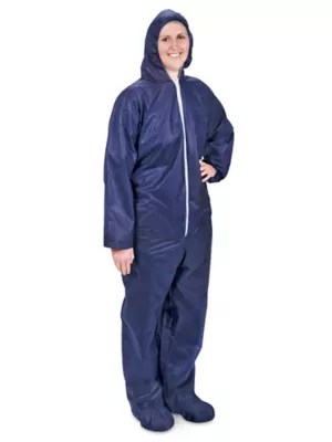 Uline Economy Deluxe Coverall with Hood, Zip Front Navy, 2XL S