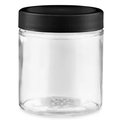 Clear StraightSided Glass Jars 4 oz, Black Plastic Cap S17982PBL