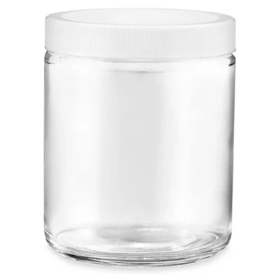 Clear StraightSided Glass Jars 8 oz, Plastic Cap S17983P Uline