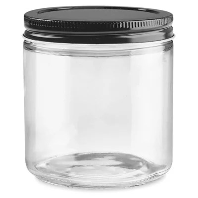Clear StraightSided Glass Jars 16 oz, Black Metal Cap S17984MBL