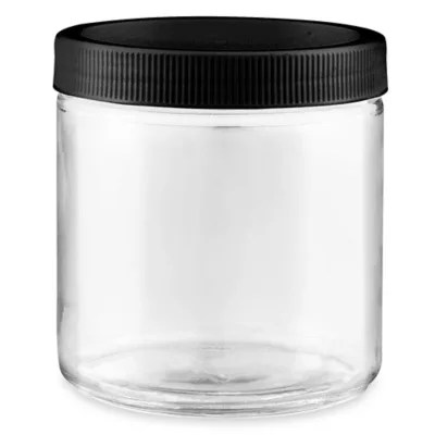 Clear StraightSided Glass Jars 16 oz, Black Plastic Cap S17984PBL