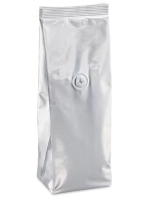 Gusseted Foil Coffee Bags 3 3/8 x 2 1/2 x 13", Silver S18228SIL Uline