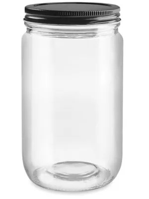 Clear StraightSided Glass Jars 32 oz, Black Metal Cap S19316MBL