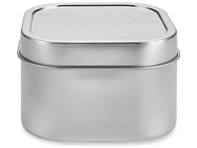 Deep Metal Tins Square, 8 oz, Solid Lid, Silver S20653 Uline