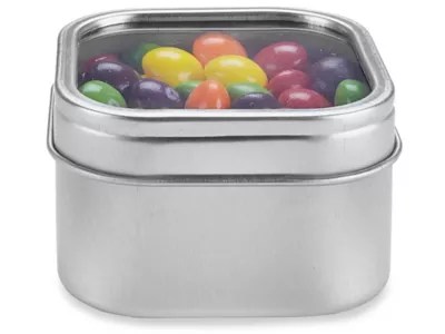 Deep Metal Tins Square, 4 oz, Window Lid, Silver S20655 Uline