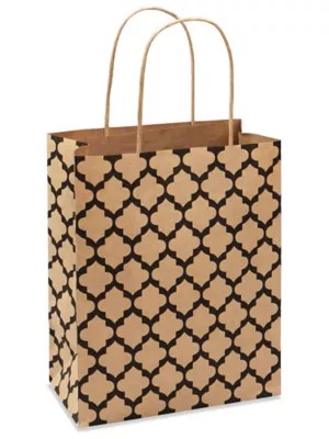 Printed Kraft Paper Shopping Bags 8 x 4 1/2 x 10 1/4", Cub, Geo S21245GEO Uline
