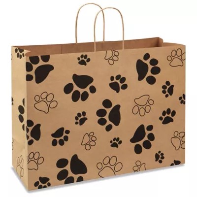 Printed Kraft Paper Shopping Bags 16 x 6 x 12", Vogue, Paw Print S21246PAW Uline