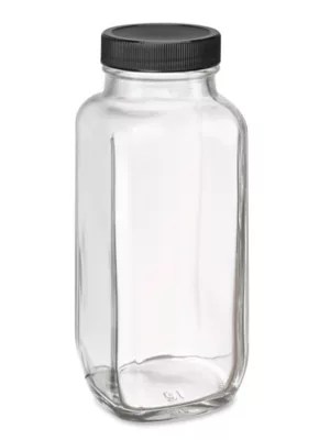 French Square Glass Jars 8 oz, Black Cap S21739BL Uline
