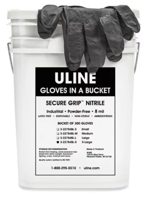 Uline Secure Grip™ Nitrile Gloves in a Bucket Black, XL S22784BLX